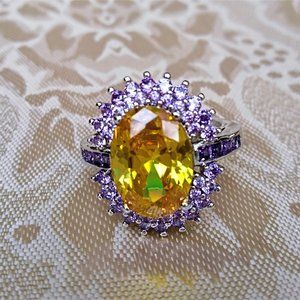 Women Silver Ring Yellow Tanzanite Gemstones